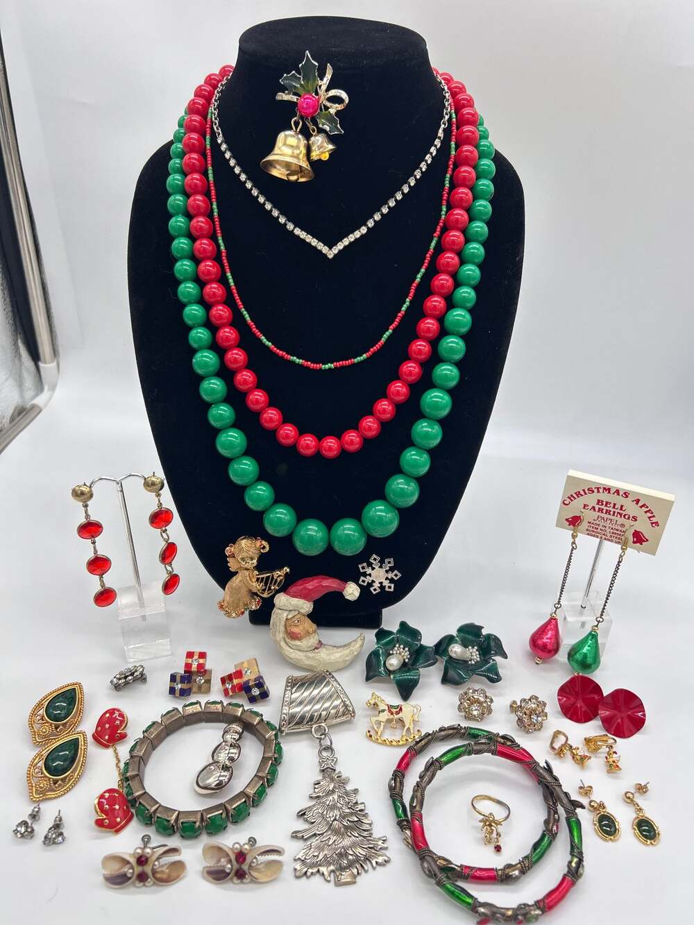 Vintage Holiday Sparkle Christmas Jewelry Lot Bundle Earring Necklace Brooch MCM
